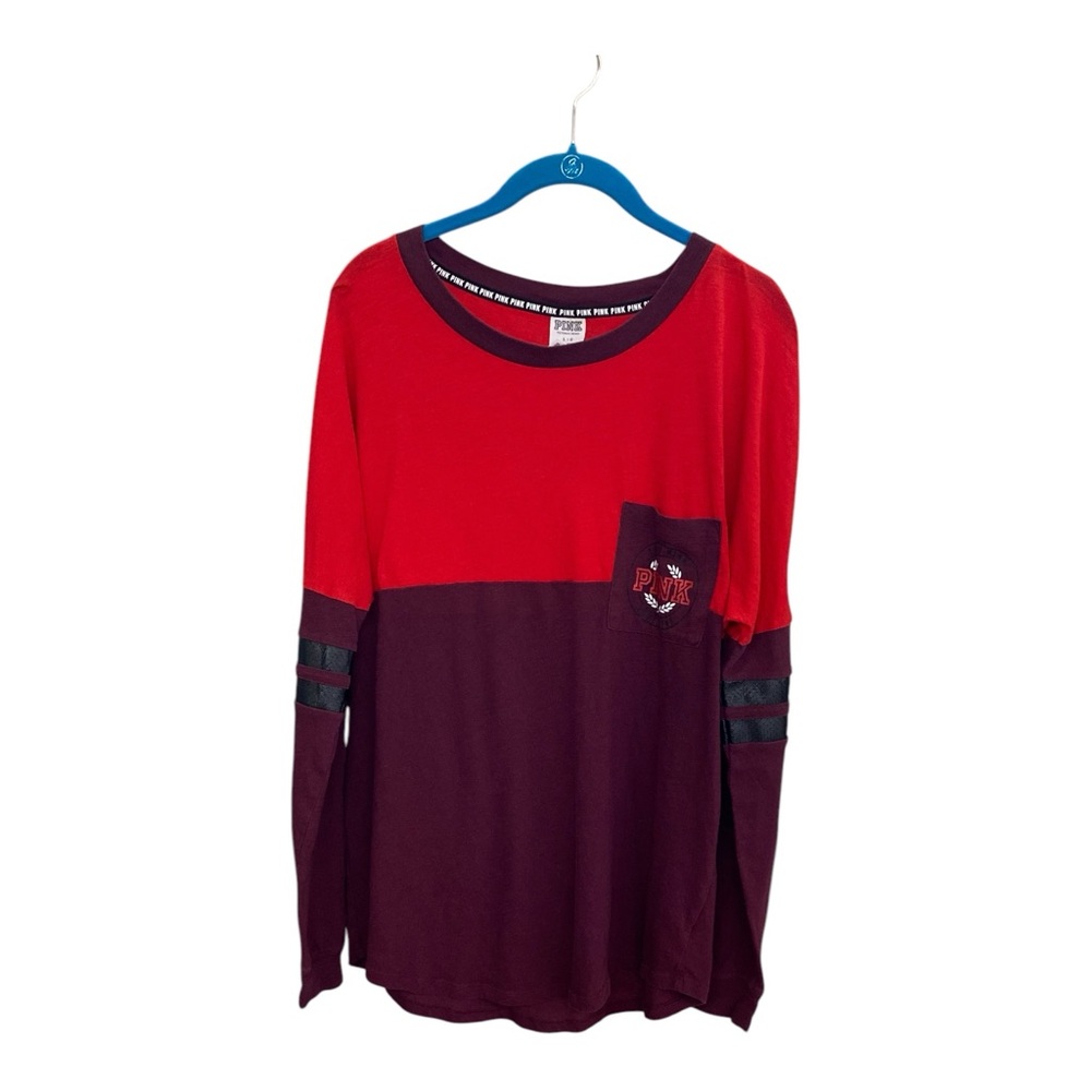 PINK Victoria's Secret Red and Purple Colorblock Long Sleeve Top